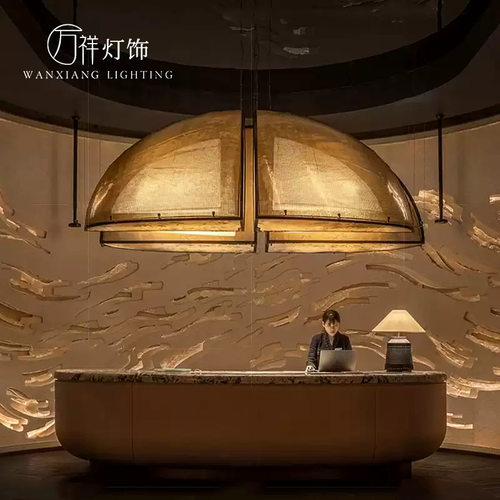 酒店大堂吊灯餐厅前台中式酒吧会所酒楼玄关创意伞型玻璃钢装饰灯