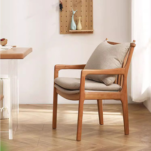 实木餐椅家用餐厅带扶手椅简约软包布艺靠背椅子北欧书桌椅樱桃木