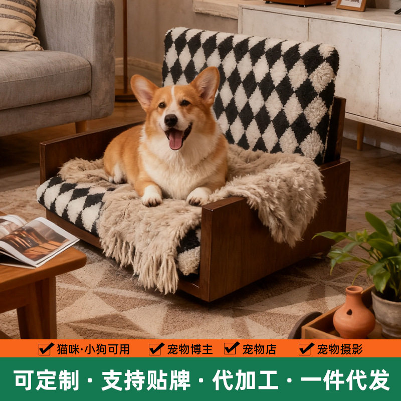 法式中古风实木宠物家具猫床狗窝休息躺椅小型犬四季通用睡觉沙发