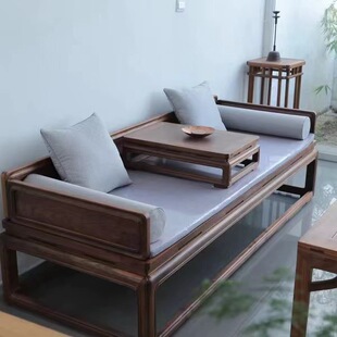 新中式北美黑胡桃木茶室罗汉床小户型简约客厅沙发书房家具