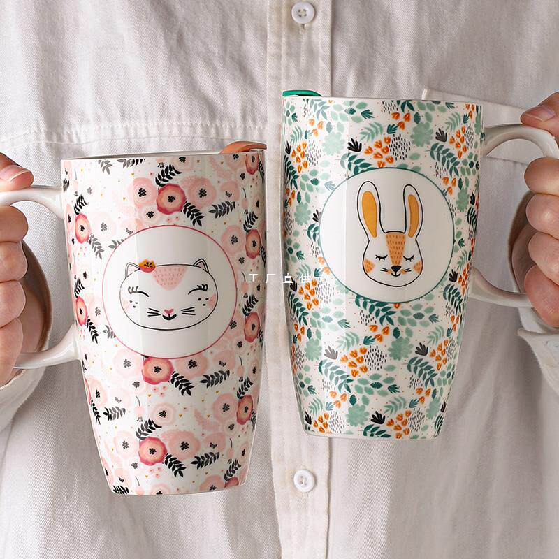 可爱马克杯大容量带盖陶瓷杯子女夏家用创意情侣喝水杯咖啡杯
