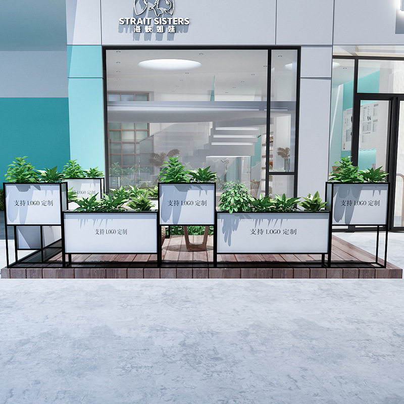 铁艺花箱组合市咖啡室外绿植围栏餐厅外摆花架户外不锈钢花槽图片