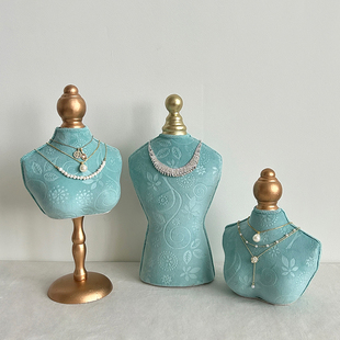 复古人像首饰架木制米色珠宝饰品陈列架珍珠项链收纳展示道具地摊