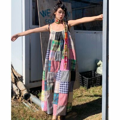 波西米亚彩色格子拼接宽
