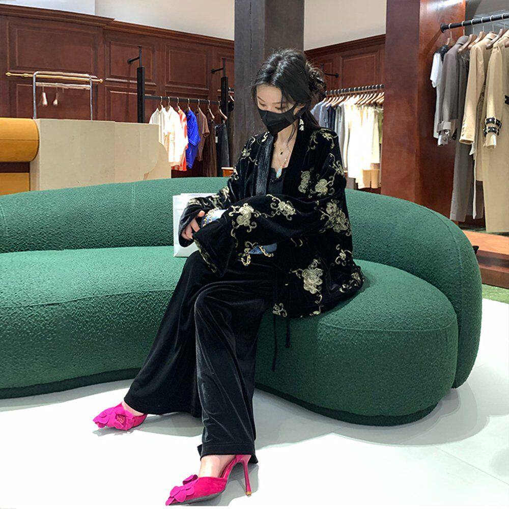 春新款新中式国风黑色丝