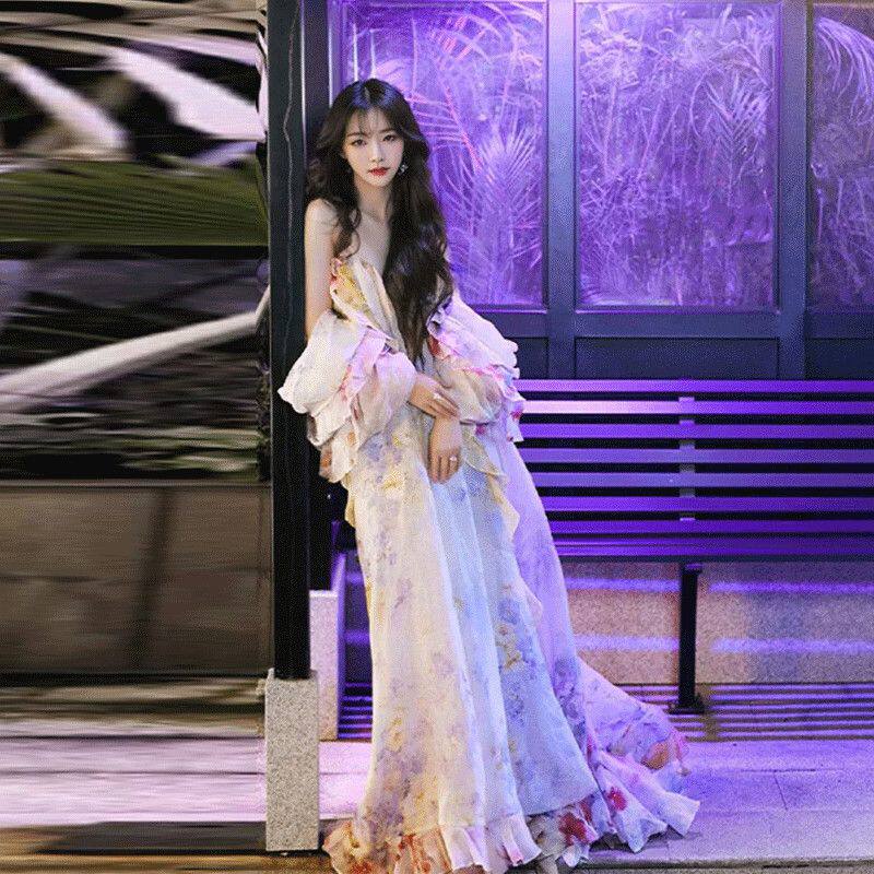 明星同款法式高级感连衣裙超仙公主风拖尾抹胸生日礼服新娘敬酒服