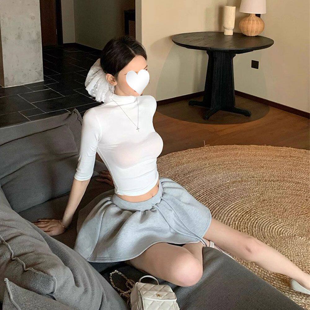 甜美高腰a字蓬蓬裙女装夏
