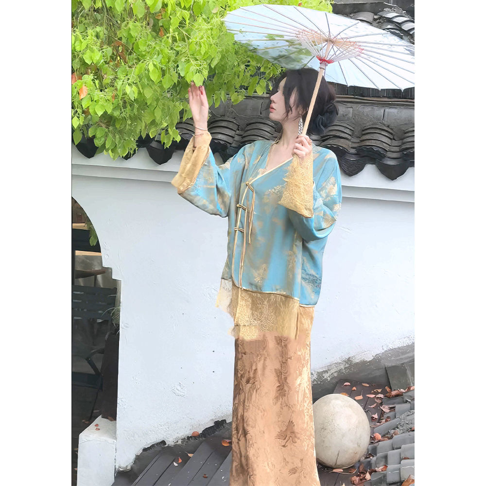 新中式国风连衣裙蕾丝拼