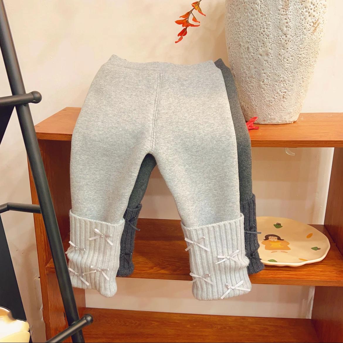 韩国童装女童冬季加绒加厚裤子2025儿童甜美蝴蝶堆堆袜保暖打底裤