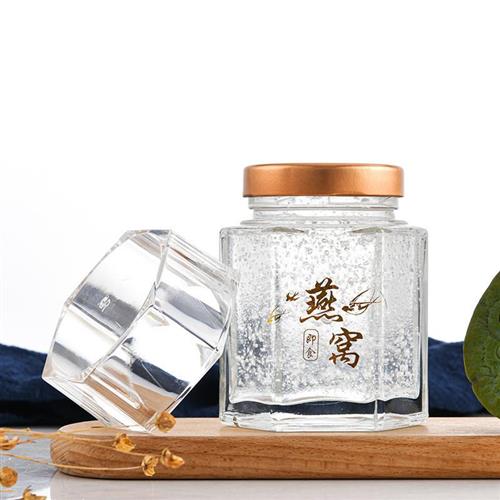 燕窝分装瓶玻璃高档密封罐家用鲜炖燕窝瓶子六棱蜂蜜瓶无铅耐高温