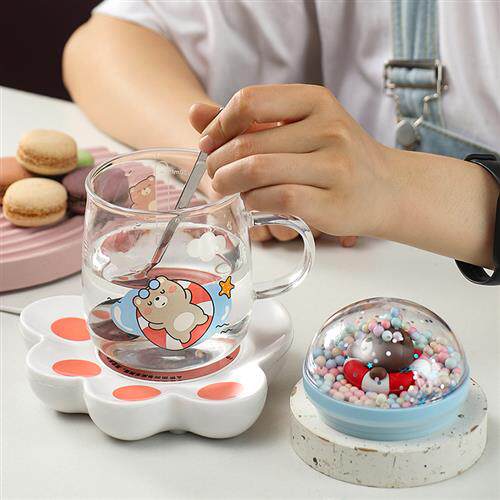 牛奶杯儿童刻度玻璃杯吸管马克杯带盖勺可微波加热早餐冲饮喝奶杯