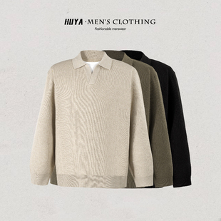 虎牙兄弟冬季V领假两件上衣男百搭撞色拼接假两件长袖毛衣男M5103