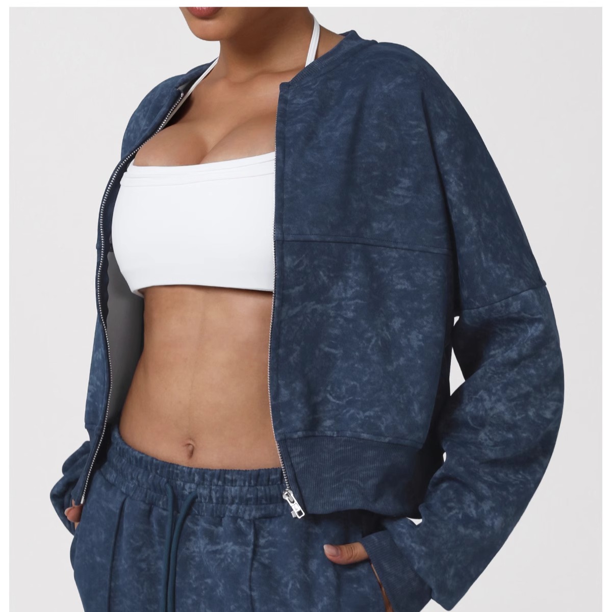 sk*ims同款印花运动开衫卫衣女秋冬新款拉链立领外套