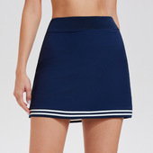 欧美撞色休闲短裙女高腰收腹健身假两件运动半身短裙防走光网球裙