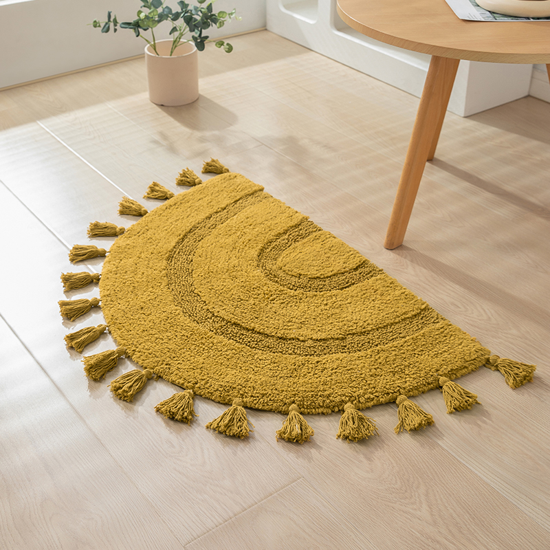 家用纯棉手工流苏地垫半圆形卧室门垫浴室脚垫卫生间防滑垫可机洗