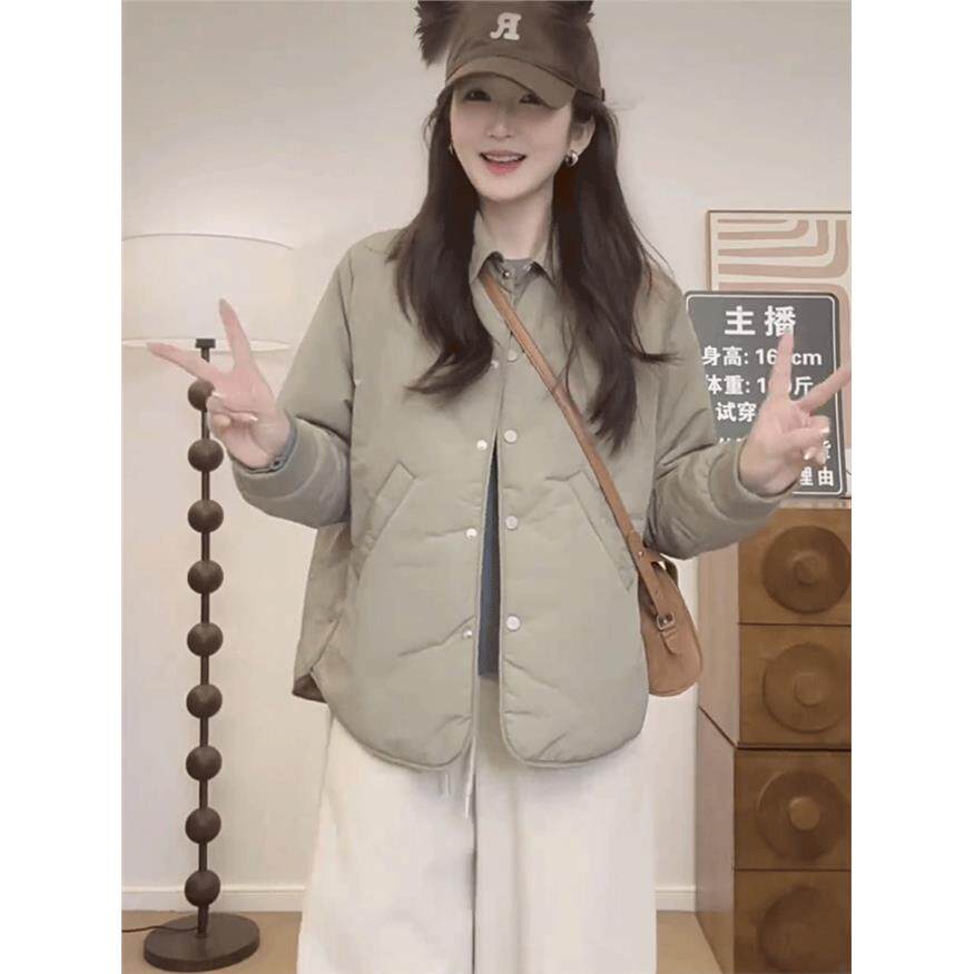翻领单排扣轻薄短款棉衣女秋冬季新款小个子宽松显瘦高级感外套潮