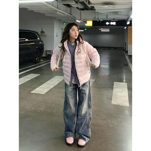 美式轻量化浅粉色排骨羽绒棉服女冬季新款户外保暖修身时尚短外套