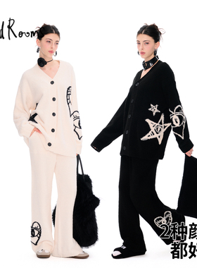 wildrooms明星同款家居服时尚宽松半边绒睡衣冬季女士保暖套装