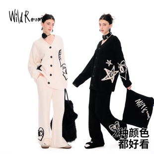 wildrooms明星同款 秋季 潮流时尚 保暖半边绒可外穿家居服睡衣套装