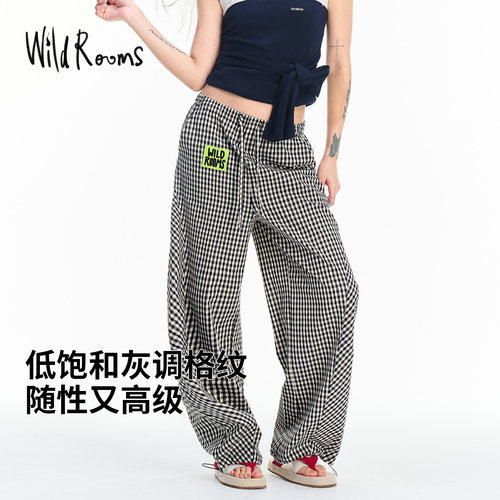 经典黑白格薄款垂感外穿家居裤