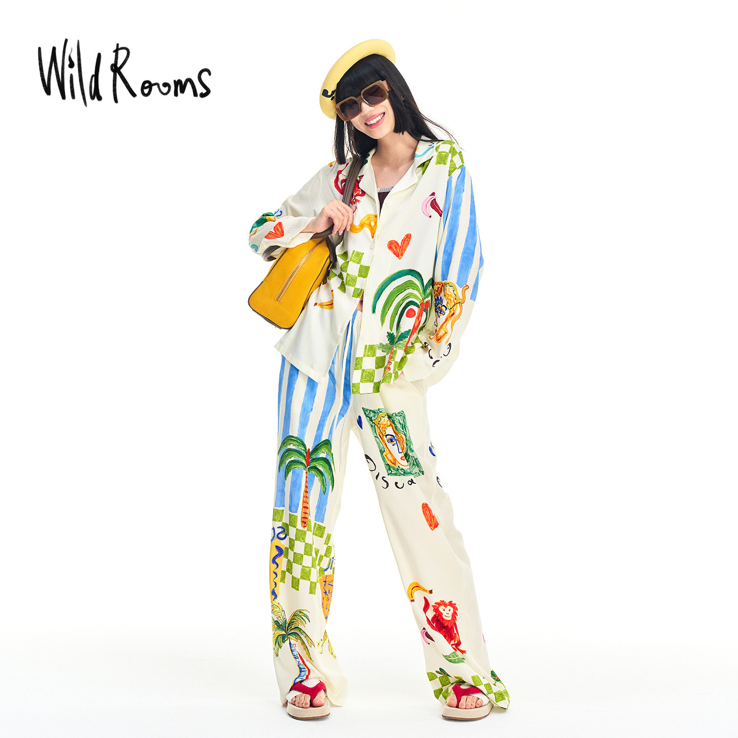 WildRooms睡衣秋款长袖家居服套装女可外穿海岛彩绘莱赛尔舒适