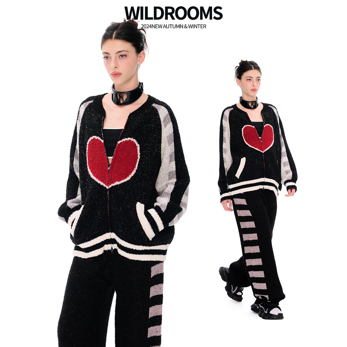 可外穿潮流半边绒家居服睡衣套装