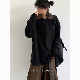 美式潮牌太空棉POLO领卫衣女春季宽松休闲翻领扣套头上衣外套男