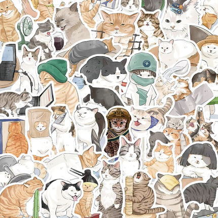 53张猫咪搞笑日常贴纸沙雕表情包笔记本行李箱贴画防水ipad装饰电脑