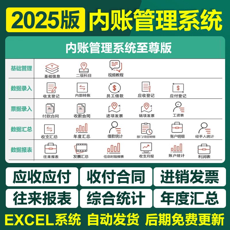 20245新内账管理系统Excel表格企业财务出纳记账收支登记应收应付