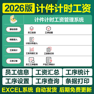 2026年员工人计时计件工资管理EXCEL表格软件月生产工序订单差异