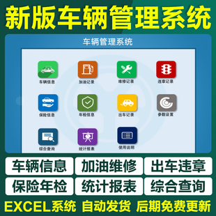 excel车辆管理表格系统公司出车登记加油记录维修保养违章保险表