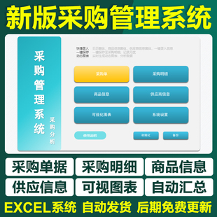 excel采购管理表格系统订单自动生成明细一键录入可视化分析模板