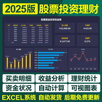 2025年股票交易记录分析投资盈亏收益计算管理excel表格基金理财