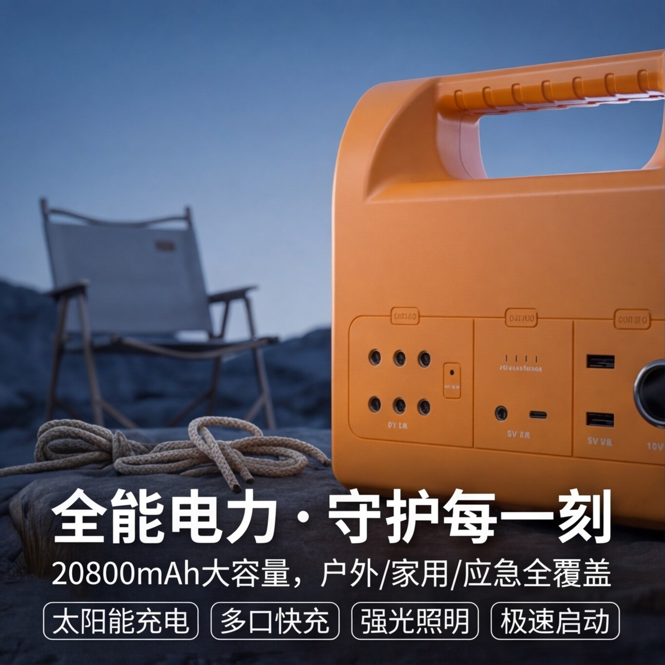 户外便携式应急家用多功能多接口USB快充应急太阳能露营启动电源