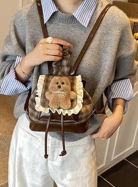 visions新款复古双肩包户外旅游轻便小背包大容量通勤高颜值书包