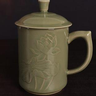 青瓷茶杯带盖家用水杯单杯商务办公杯会议泡茶杯茶具礼品陶瓷杯子