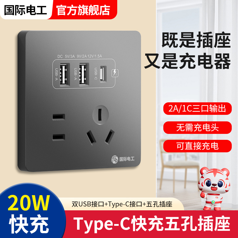 国际电工86型家用USB电源墙