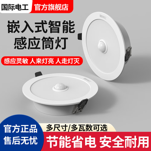 国际电工嵌入式智能感应人体筒灯