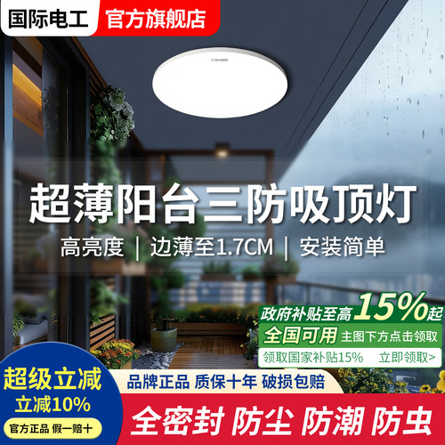 国际电工室外阳台专用三防吸顶灯