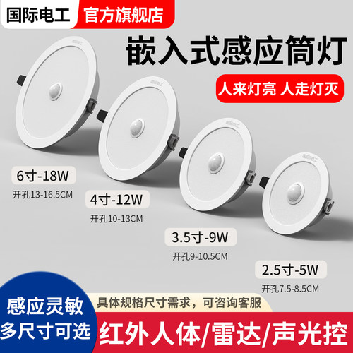 国际电工官方正品嵌入式感应筒灯
