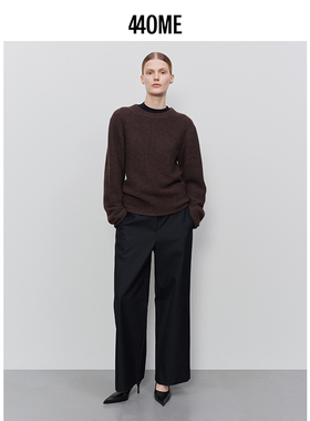 440ME女装 秋冬牦牛绒时尚合身版低圆领保暖褐色毛衣FB3F0340K