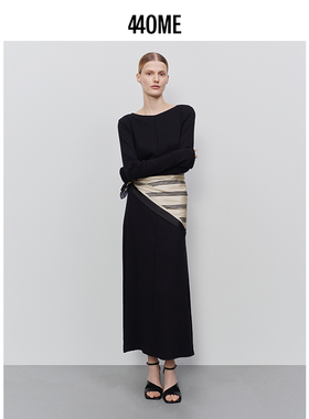 440ME女装 经典黑百搭圆领修身显瘦针织弹力连衣裙长款FCFW1003J