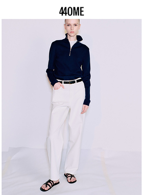 440ME女装 藏青色修身显瘦通勤风拉链立领针织衫上衣FDSS0306K