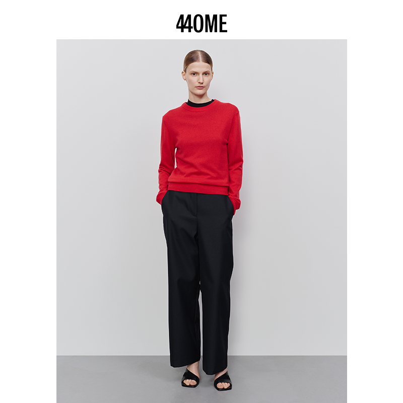 440ME羊毛羊绒混纺桔红色毛衣