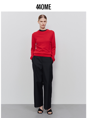 440ME女装 桔红色羊毛羊绒混纺毛衣经典圆领老钱风毛衣FB3F0330K