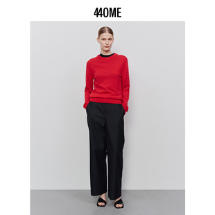 440ME女装 圆领老钱风毛衣FB3F0330K 桔红色羊毛羊绒混纺毛衣经典