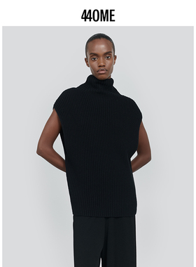 440ME女装 25秋季新品羊毛混纺高领无袖宽条纹黑色毛衣FDFW0328K