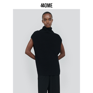 羊毛混纺高领无袖 新品 宽条纹黑色毛衣FDFW0328K 25秋季 440ME女装