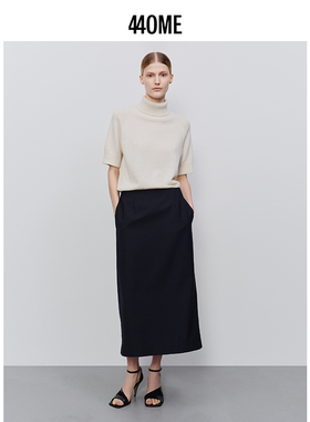 440ME女装 优雅白智性风纯羊毛合身高领短袖针织毛衣FCFW0362K