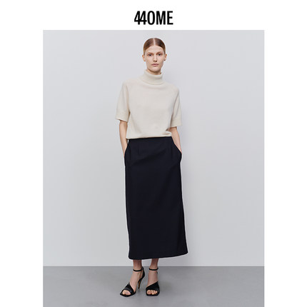 440ME女装 优雅白智性风纯羊毛合身高领短袖针织毛衣FCFW0362K